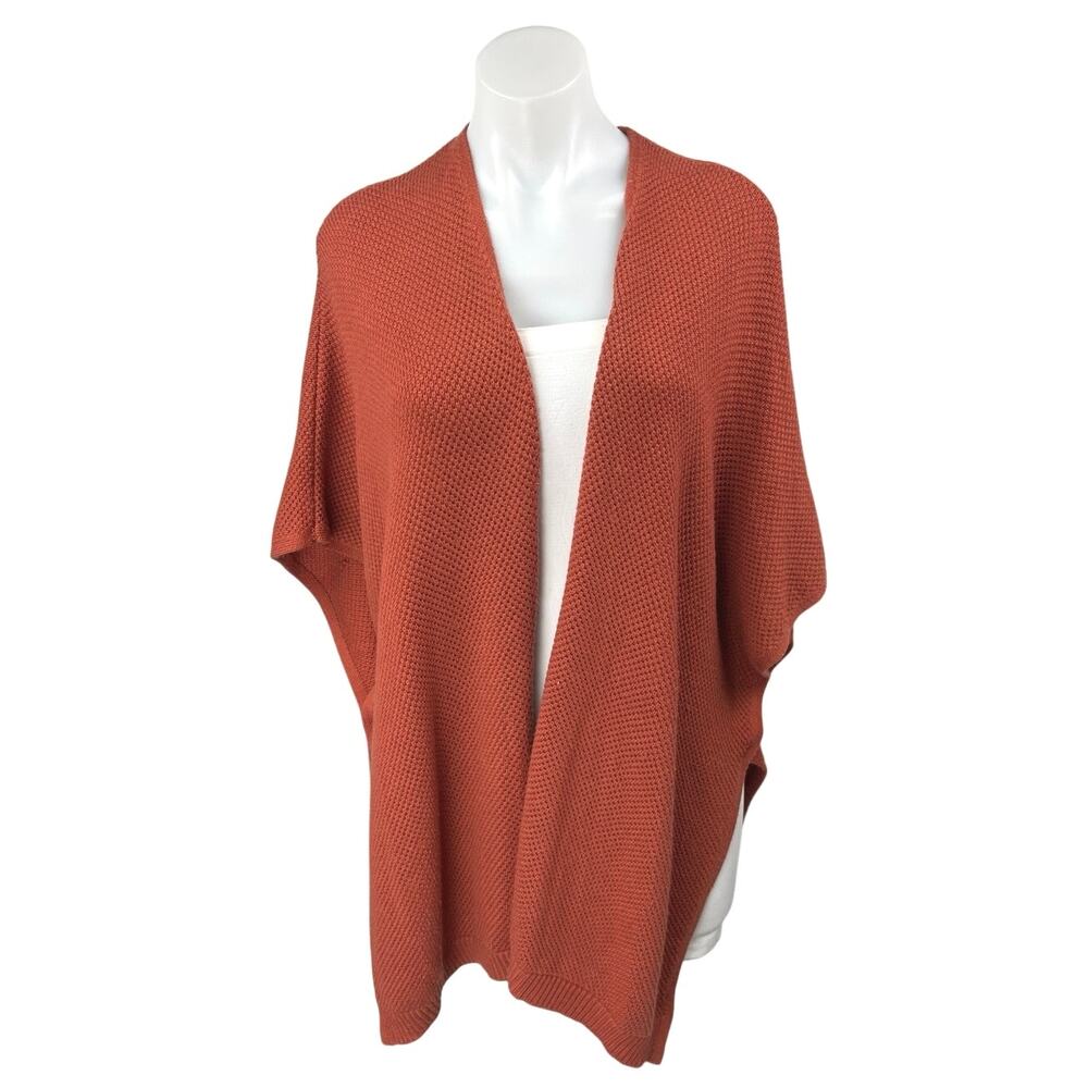 Ann Taylor LOFT Orange Waffle Stitch Open Front Poncho Cardigan Sweater Top XS/S